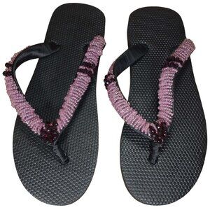 Beaded Flip Flops for Women Summer Style Sandals - (Purple, Red)